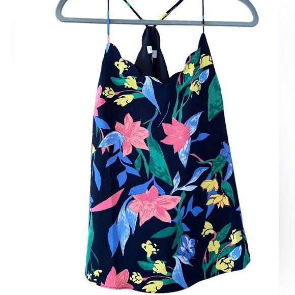 J. Crew Women's Black Floral Criss Cross Scallop Halter Top Tank Blouse - Picture 4 of 6